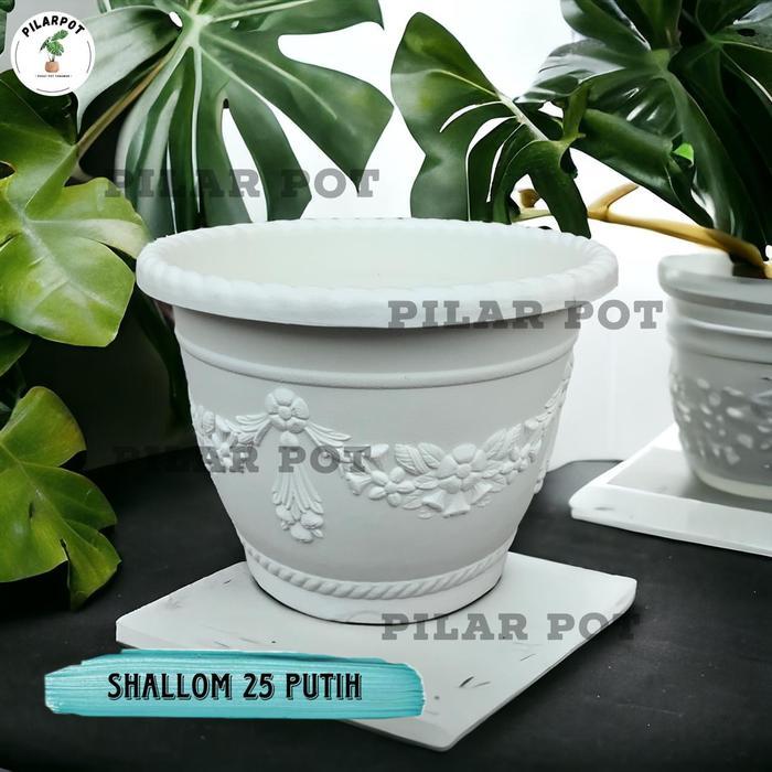 Pot bunga putih SHALLOM 25cm Bulat Plastik