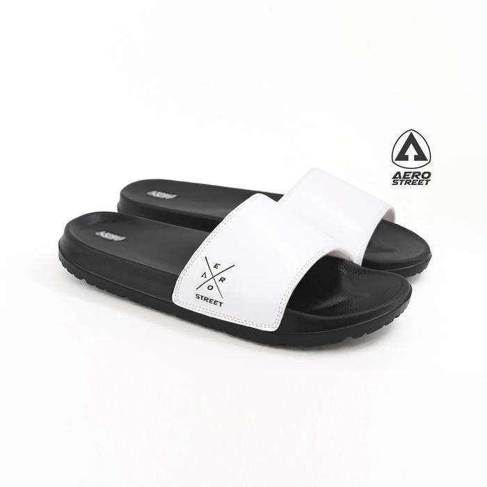 PROMO Aerostreet 39-44 Xenon Hitam Putih - Sandal Sendal Selop Slip On Casual Pria Wanita Aero