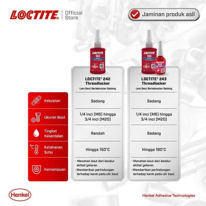 Henkel Loctite 243 Threadlocker Lem Baut - 10 Ml