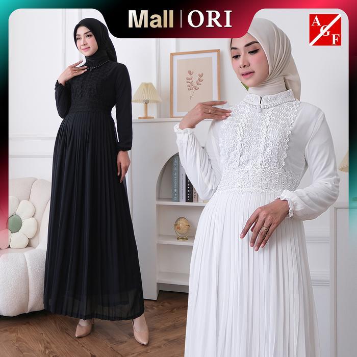 PREMIUM Agnes Hijab - Agacia Dress Gamis Putih Lebaran 2026 Terbaru Baju Muslim Elegan Wanita Dewasa