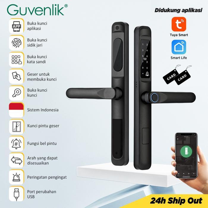 Tuya Smart Door Lock Slim Kunci Pintu Rumah Kunci Pintu Geser Sidik Jari Zinc Alloy Door Lock For