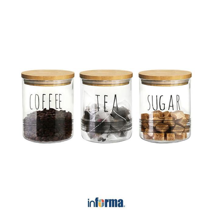 PROMO Informa 600 ml Will Set 3 Pcs Stoples Kaca Wadah Bumbu Tempat Kopi Toples Gula Wadah Teh