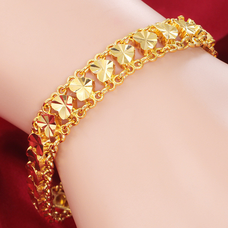 Cute 22K Gold Bracelet for Women Women Wedding Engagement Jewelry Luxury Widen Watch Chain Bracelet