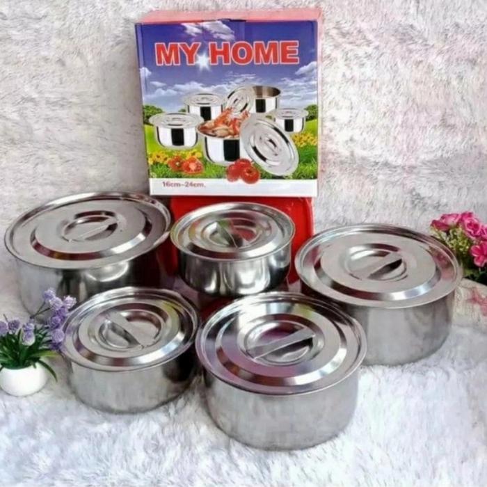 PANCI BERANAK SUSUN 5 IN 1 STAINLESS SET WADAH SAYUR 10 PCS MY HOME