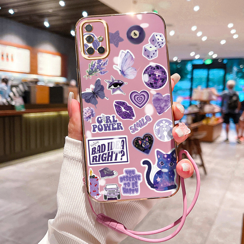 Casing Hp Untuk Samsung Galaxy A70 A70s A71 A72 4G A72 5G A73 5G Case Casing Bunga ungu pola Kasus p