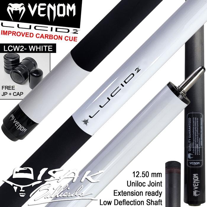 Venom Lucid Carbon LCW White Cue Uniloc Low Deflection Stick Billiard