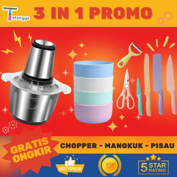 Philips - Combo 3In1 Stainless Blender Daging Penggiling +1Set Pisau Makaron+ 4Pcs Mangkuk Set