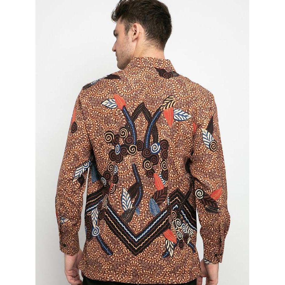 DISKON Arjuna Weda Kemeja Batik Pria Motif Gentengan - Regular Fit Semi Sutera Dob Lapis Furing