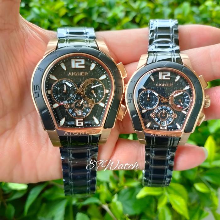 Jam Tangan Couple AIGNER Palermo A58500 Stainless Steel Black/Blue