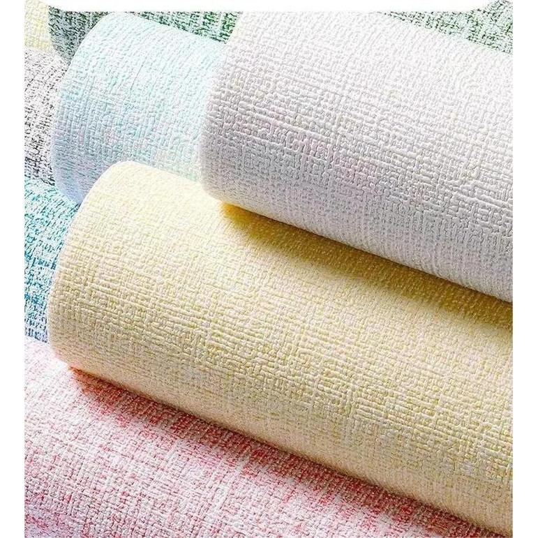 "New" Wallpaper Foam Linen Roll Serat Linen Wallpaper Dinding Polos Roll