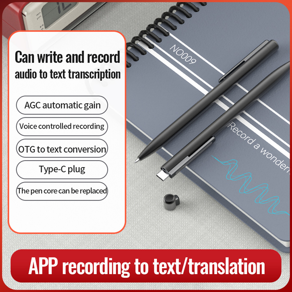Writable Voice Recorder 1536kbps Portable Recording Pen TYPE-C Charging Pen-Shaped Recorder for