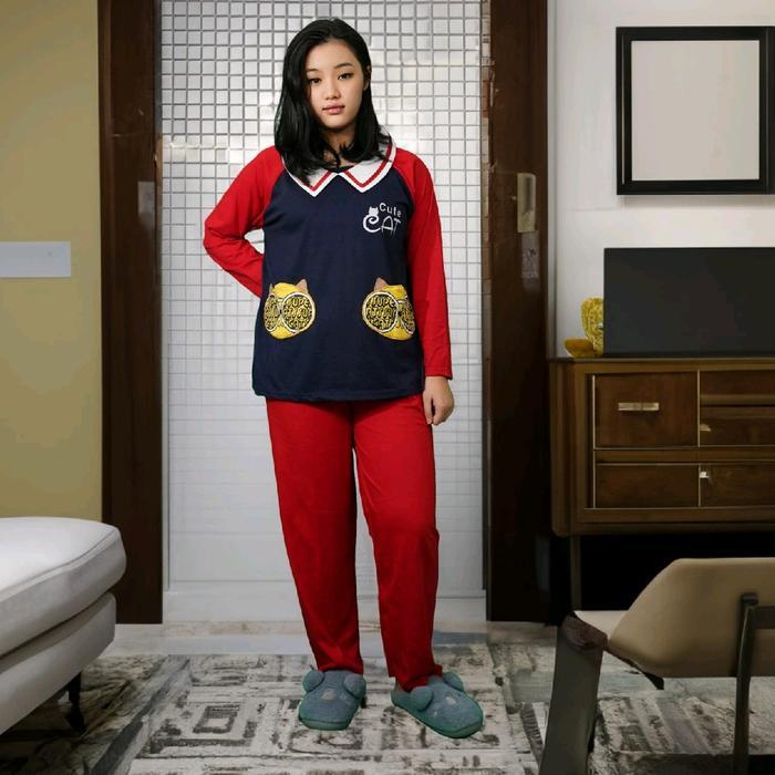 Sorella - Stelan Baju Tidur Dewasa Chummybear Cat Kerah
