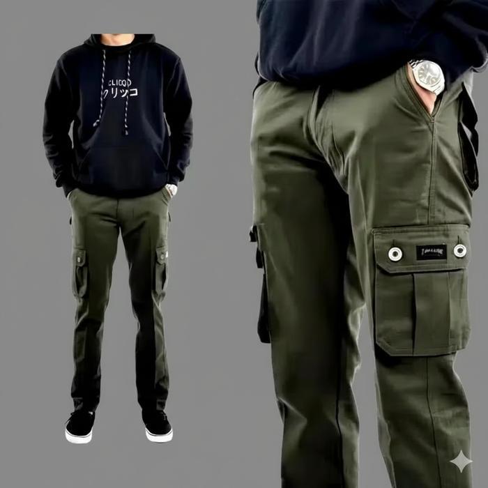 Original Celana Cargo Panjang Pria Kain Katun Tebal Nyaman Army Hitam Abu Cream Mocca Celana Pria