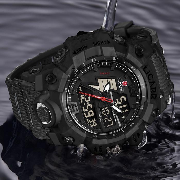 Licarr Jam Tangan Pria Olahraga Analog-Digital Fashion Tahan Air Santai Kuarsa Jam Tangan Cowok