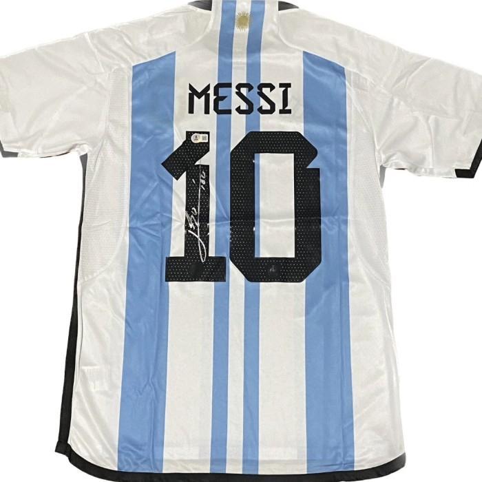 Terbaik Best Quality 100% Original Argentina Jersey Home 2022 Signed Lionel "Leo" Messi