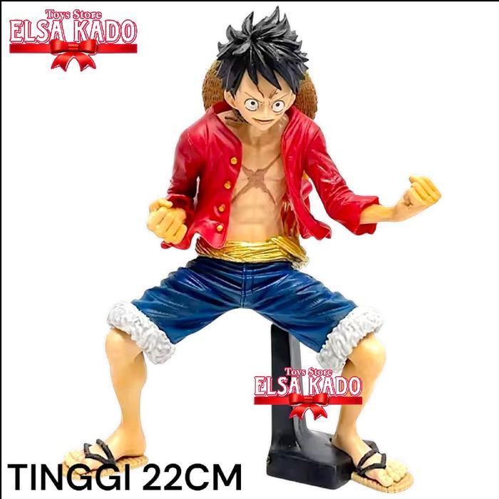 Action Figure One Piece Luffy Squatting Position Besar Tinggi 22Cm Hot 0326