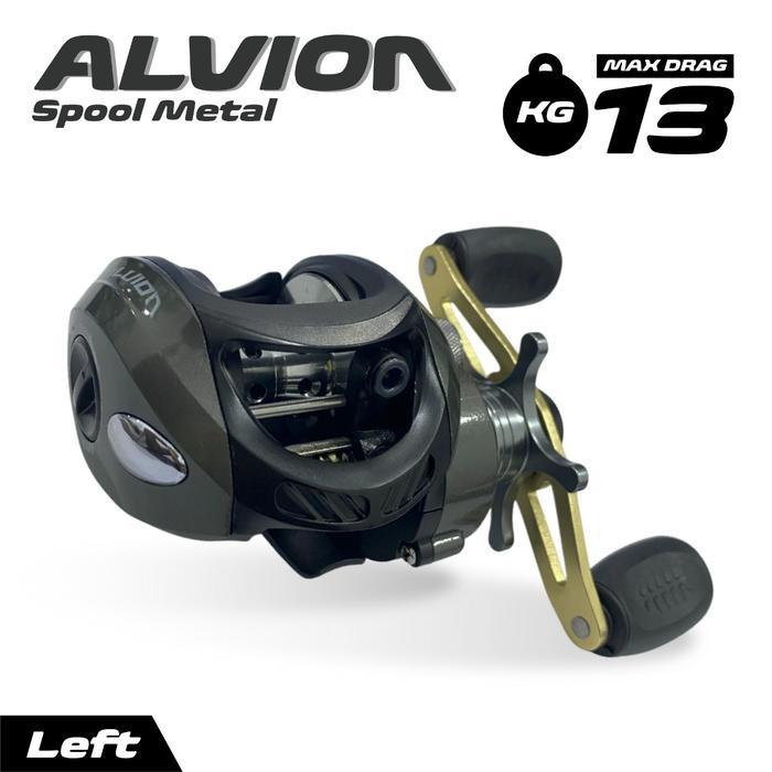 Reel Pancing Casting Alvion Spool Metal Aluminium Bb 12+1 Gulungan Pancing Baitcasting Max Drag 13Kg