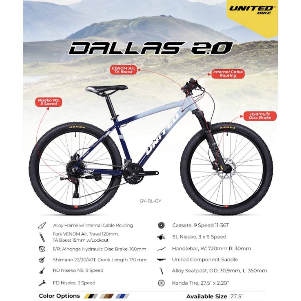 SEPEDA GUNUNG MTB 27.5 INCH UNITED DALLAS 2.0 / DALLAS 381 REM HYDRAULIC FRAME ALLOY