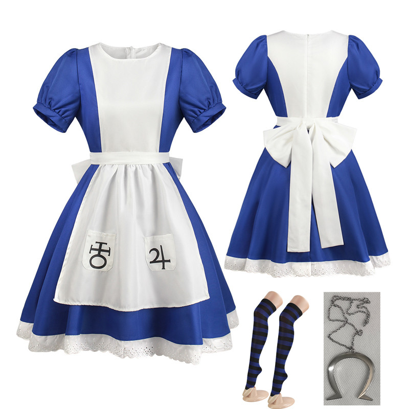 Alice Madness Returns Short Sleeves Plus Size Lolita Dress Alice Cosplay Costume Halloween Maid