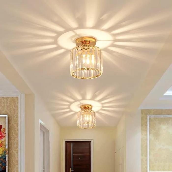 Lampu Hias Plafon Kristal Kap Bulat Kotak Fitting E27 / Lampu Plafon Minimalis / Lampu Langit Langit