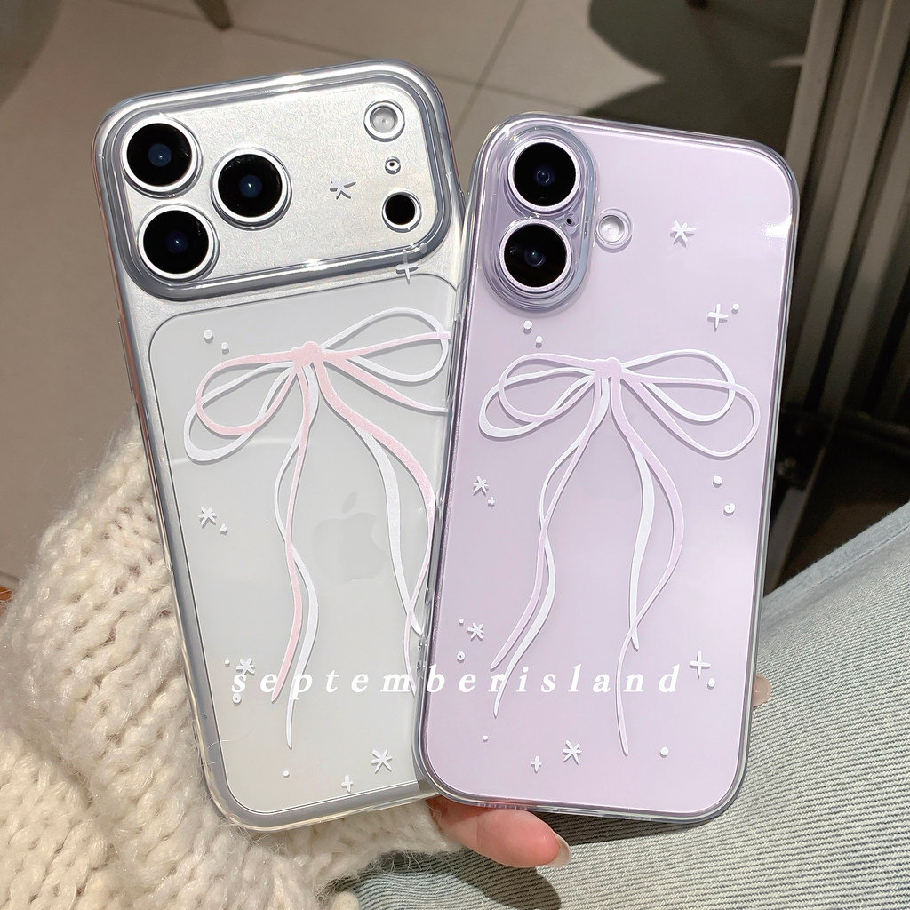 Ribbon Girl Simple Pink Purple Casing Iphone 16 16E 17 Pro Max 15 Plus 14 13 11 7 8 12 Mini Lucu Sof
