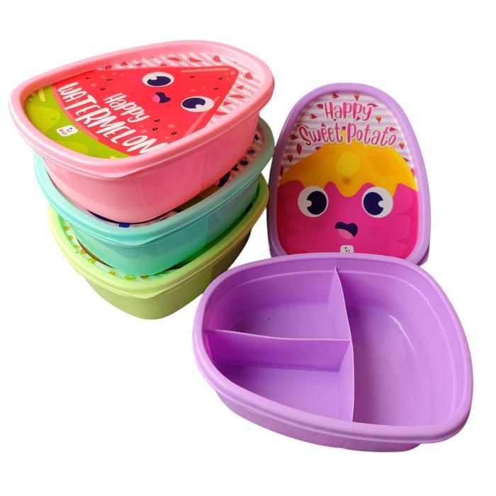 Paket 1 - 3 Pcs Bygy Lunch Box Fruit Tempat Makan 3 Sekat Kotak Bekel Plastik Souvenir Ulang Tahun