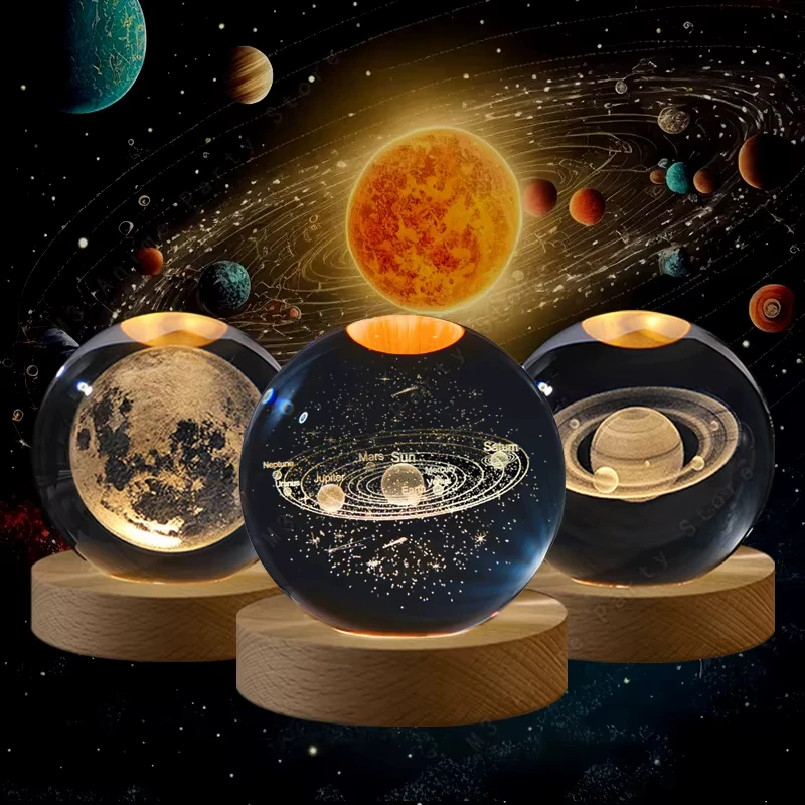 6cm 3D Crystal ball Crystal Planet Night Light Laser Engraved Solar System Globe Astronomy Birthday