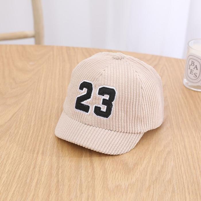 Topi bayi laki laki motif logo angka 23 korduroi terlaris 2025 / topi bayi perempuan angka 23