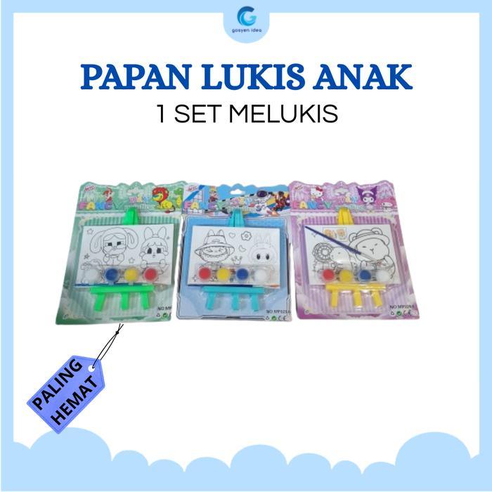 Mainan edukasi Papan lukis set melukis anak dengan stand EASEL mewarnai cat air Toys