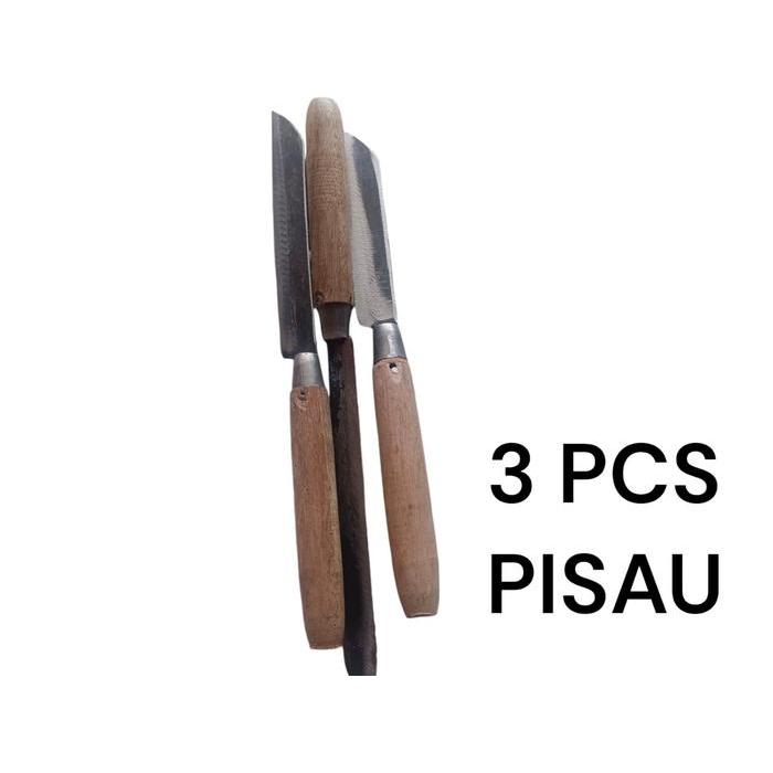 3 PCS PAKET PISAU BALI LANCIP DAN BULAT GAGANG KAYU BAJA PROMO Kitchenware Dapur