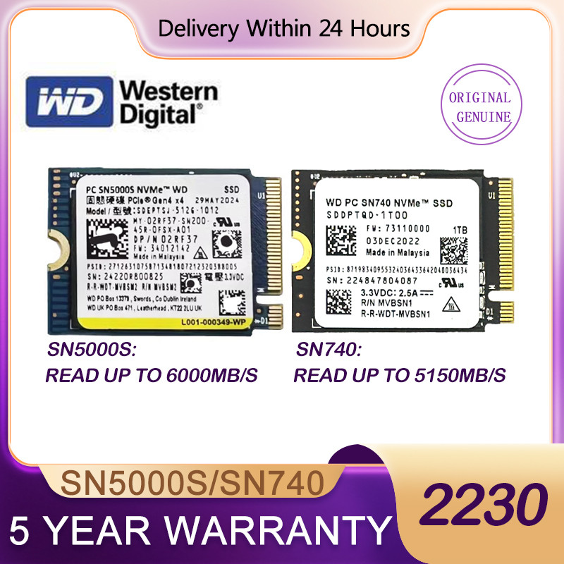 Western Digital WD SN740 SN5000S M.2 2230 SSD 2TB 1TB 256GB NVMe PCIe Gen4 x4 For Microsoft Surface