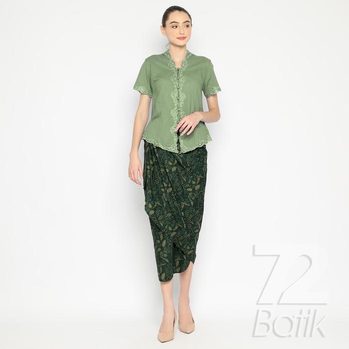 ROK BATIK SPAN Skirt Lilit Kebaya Instan Modern Wanita Motif Kembang Setaman Warna Hijau 727159 Cap