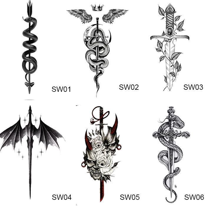 Sword Tato Temporer Anti Air / Tattoo Temporary Pedang Stiker - SW01, SMALL