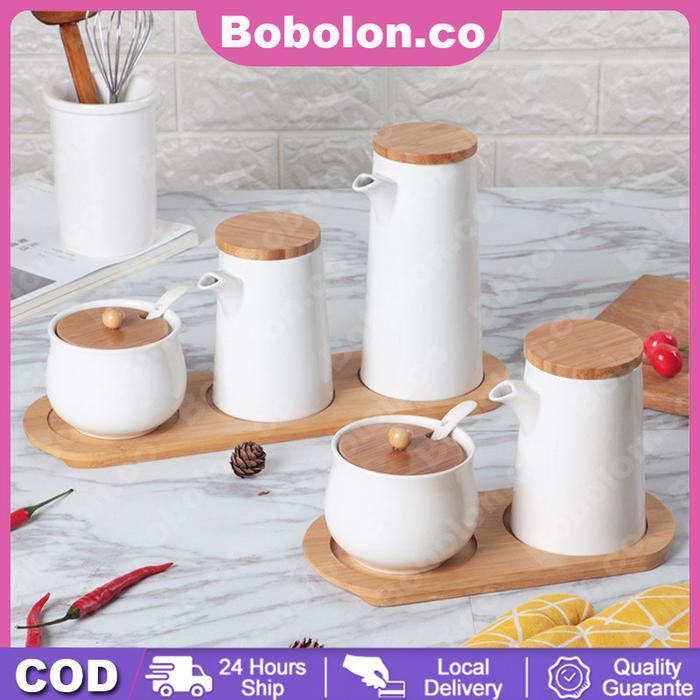 Set Serbaguna Pengatur Bumbu Dapur Keramik Sederhana Tempat Bumbu Unik Elegan Tempat Bumbu 1 Wadah