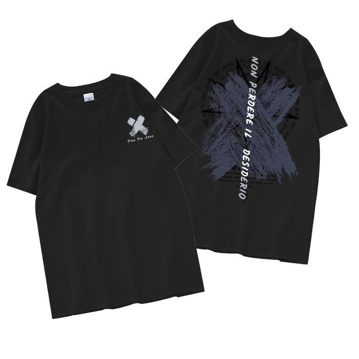 Korean Style Baju Kaos Oversize Corak Printing Baju Atasan Wanita Pria Hitam Kaos Oversize