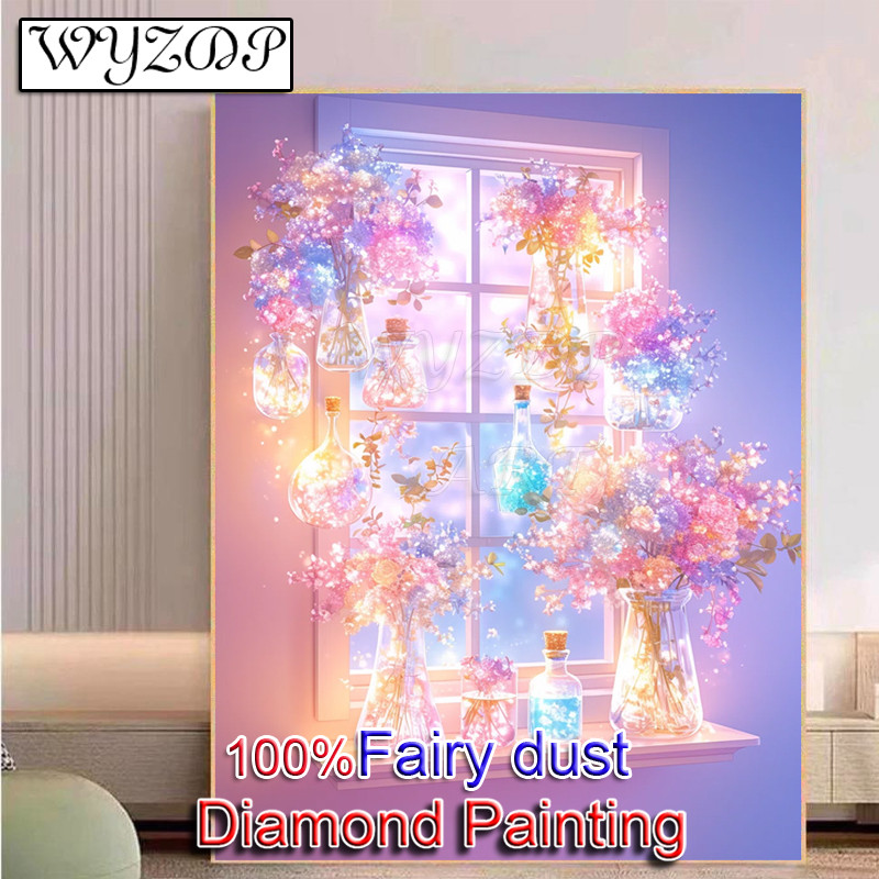 WYZDP 100% Fairy Dust Diamond Painting Kit Vase Picture Square Diamond embroidery Wall Art Stitch