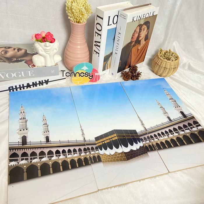 Tennesy Hiasan Dinding 1 Set Kabah Islamic Besar 3 Panel Bingkai Foto Wall Decor Aesthetic Kaligrafi