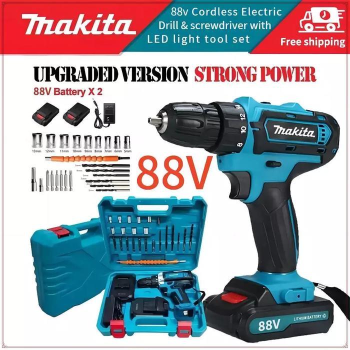 TERLARIS MAKITA 88V Mesin bor 2baterai cas 10mm bor listrik murah bor tangan baterai besi tembok