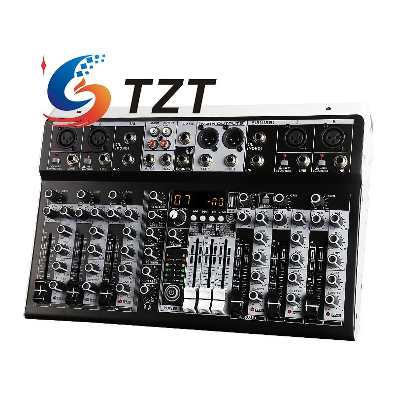 Tzt Kp6 Professional 6-Channel/Kp8 8-Channel Multifunctional Audio Mixer Built-In 16 Digital