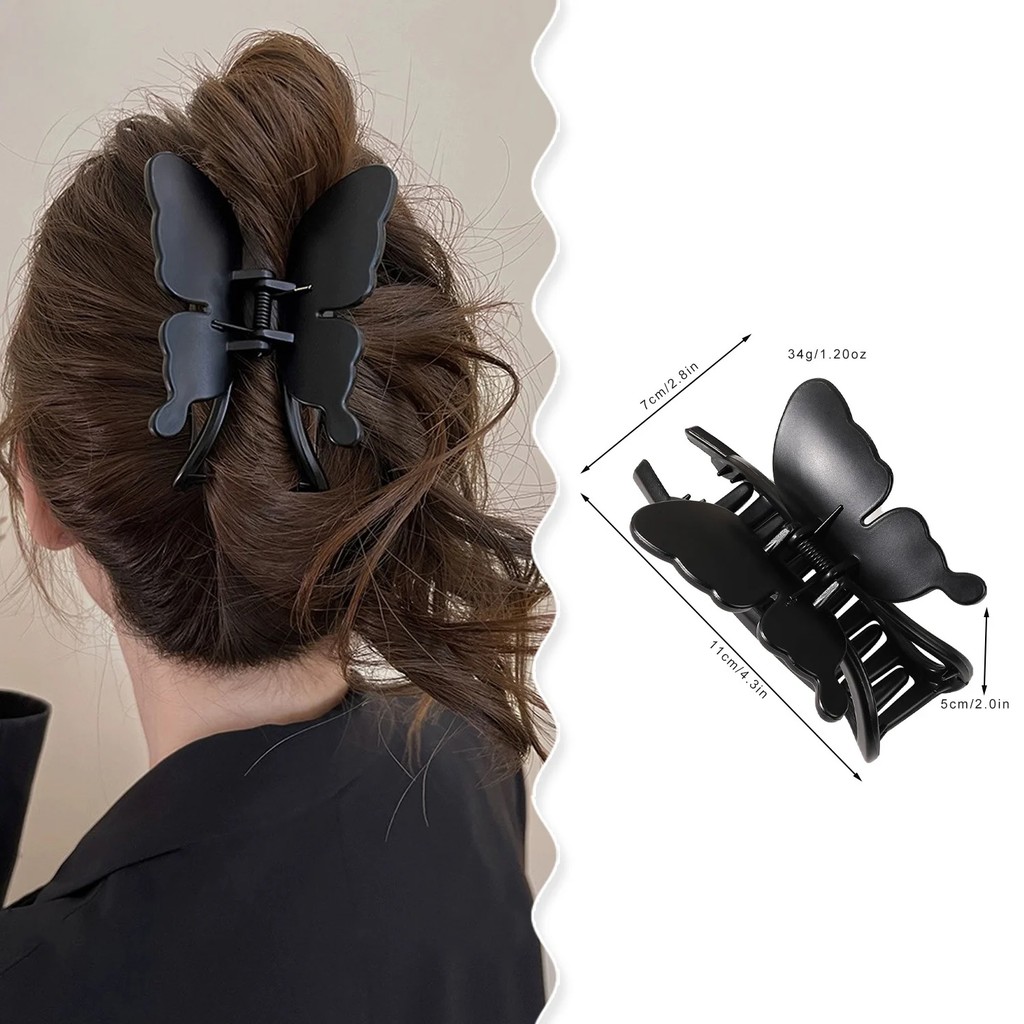 Matte Butterfly Hair Claw Vintage Ribbon Bow Hair Claw Crab Headwear Hairpin Shark Ponytail for