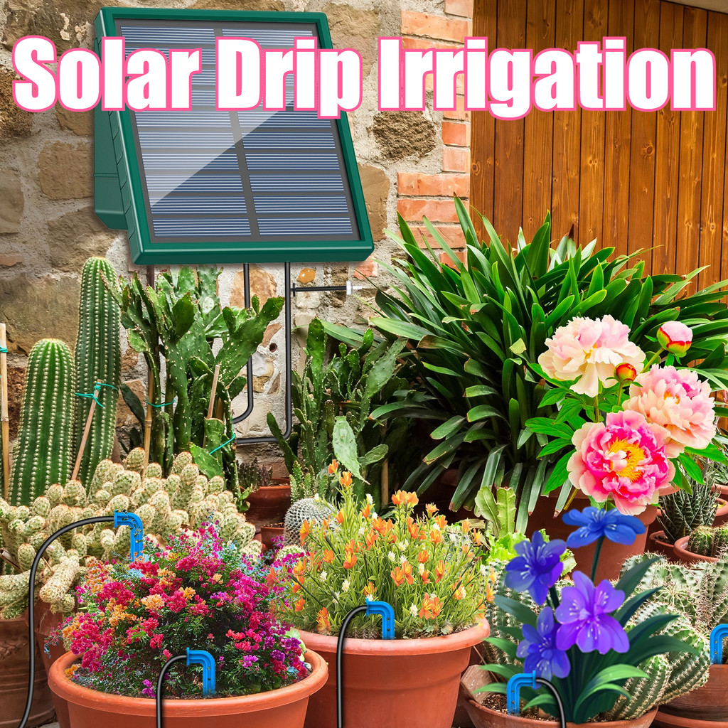 Solar Irrigation System, Automatic Watering System with 10M Hose and 10 Drip Tips for In/Outdoor,