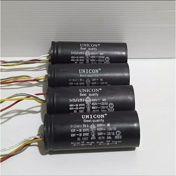 "New" Kapasitor Mesin Cuci Double merk UNICON / Kapasitor Mesin Cuci Sharp Polytron Dua 2 Tabung