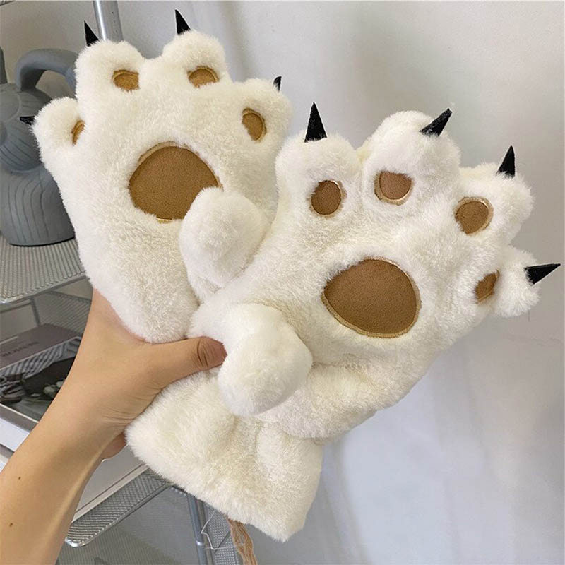 Women Gloves Bear Palm Paw Animals Claw Glove Winter Fluffy Cat Paw Full Finger Gloves Keep Warm