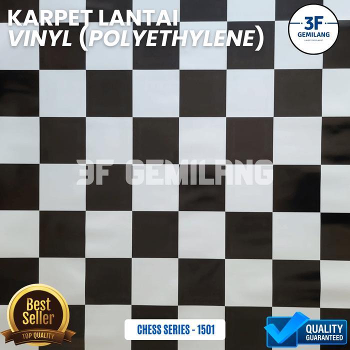VINYL 1501 - 3F GMG Karpet Lantai POLYETHYLENE Gulungan Lebar 1,2m Motif Catur Hitam Putih Per Meter