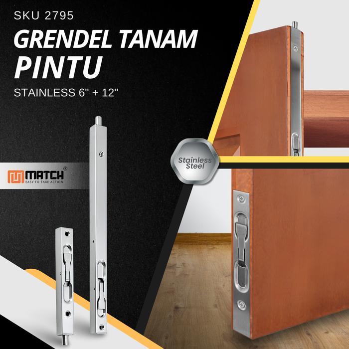 Slot Pintu Grendel Tanam 6 + 12 inch Stainless MATCH Slot Kunci Pintu Kupu Tarung Tanam
