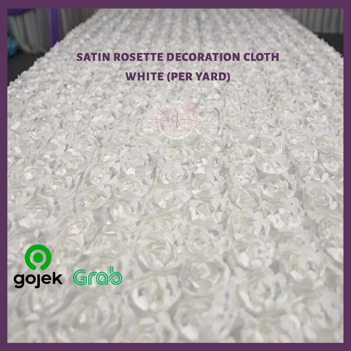 Kain Backdrop Taplak Meja Satin Rosette Decoration Cloth - White