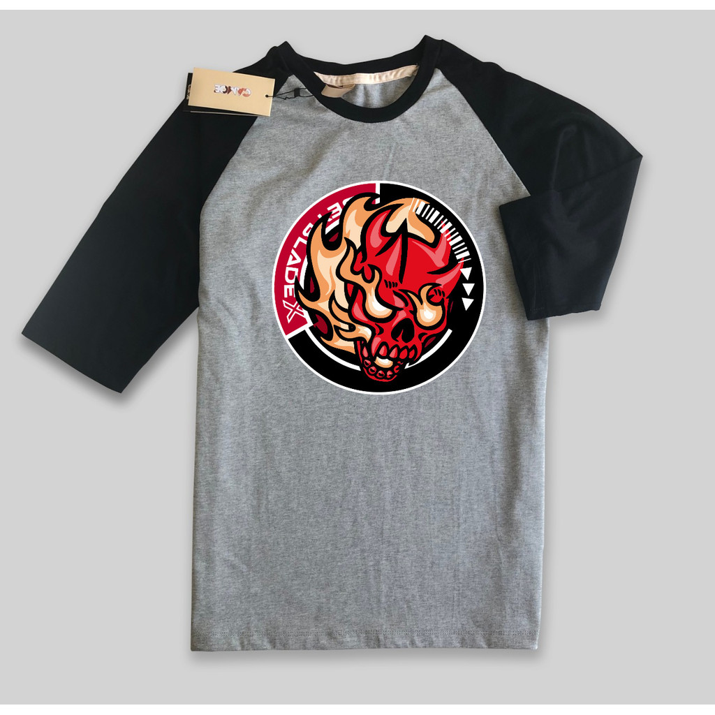 Kaos Raglan Anime Beyblade X Gear Chip logo Hells Scythe