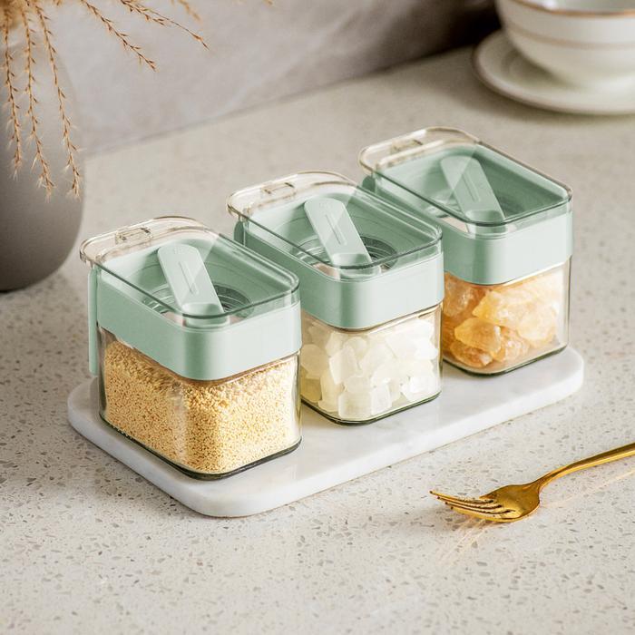 [WAKULLA] Set 3 Pcs Pau Tempat Bumbu Dapur - Hijau Toples Bumbu Wadah Tempat Merica Garam Gula Pasir