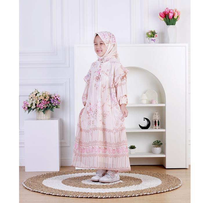 DUNGDUNGKIDS GAMIS ANAK VANESHA CERUTY MOTIF BUNGA PLISKET FREE JILBAB SEGI EMPAT 5 - 11 TAHUN