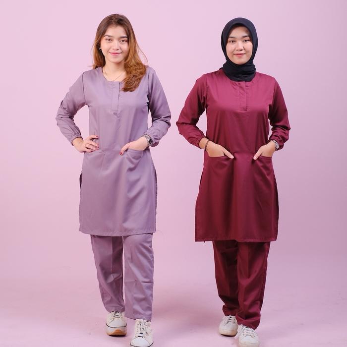 Baju Oka Tunik Celana Toyobo Full Set Lengan Panjang Karet